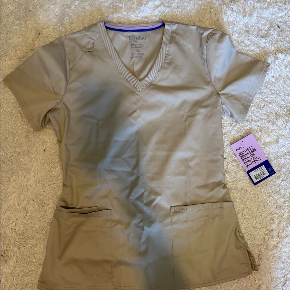 Landau Khaki V-Neck Scrub Top and Bottom